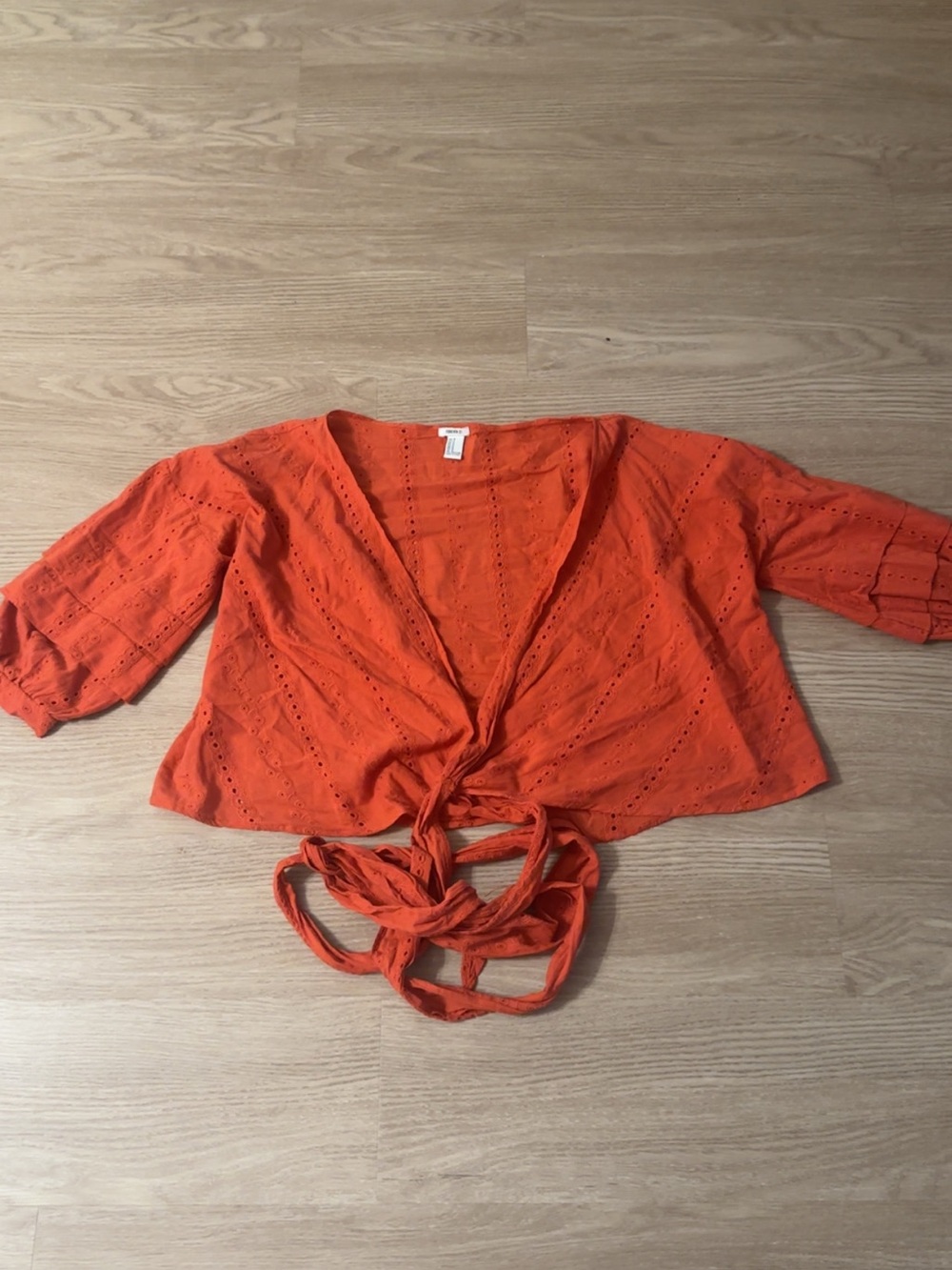 Forever 21 Orange Eyelet Tie-Front Crop Top